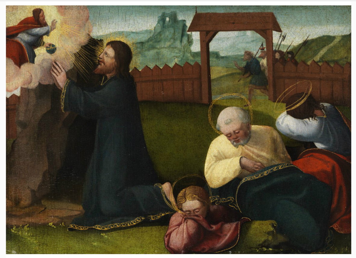 Gandolfino da Roreto, (Asti, dokumentiert von 1493 bis 1518), Gebet im Garten, Öl und Gold auf Eichenholztafel